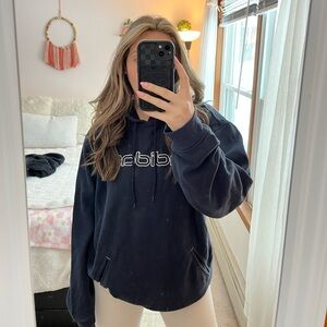 Vintage Adidas Women's Navy Blue Hoodie Sweater